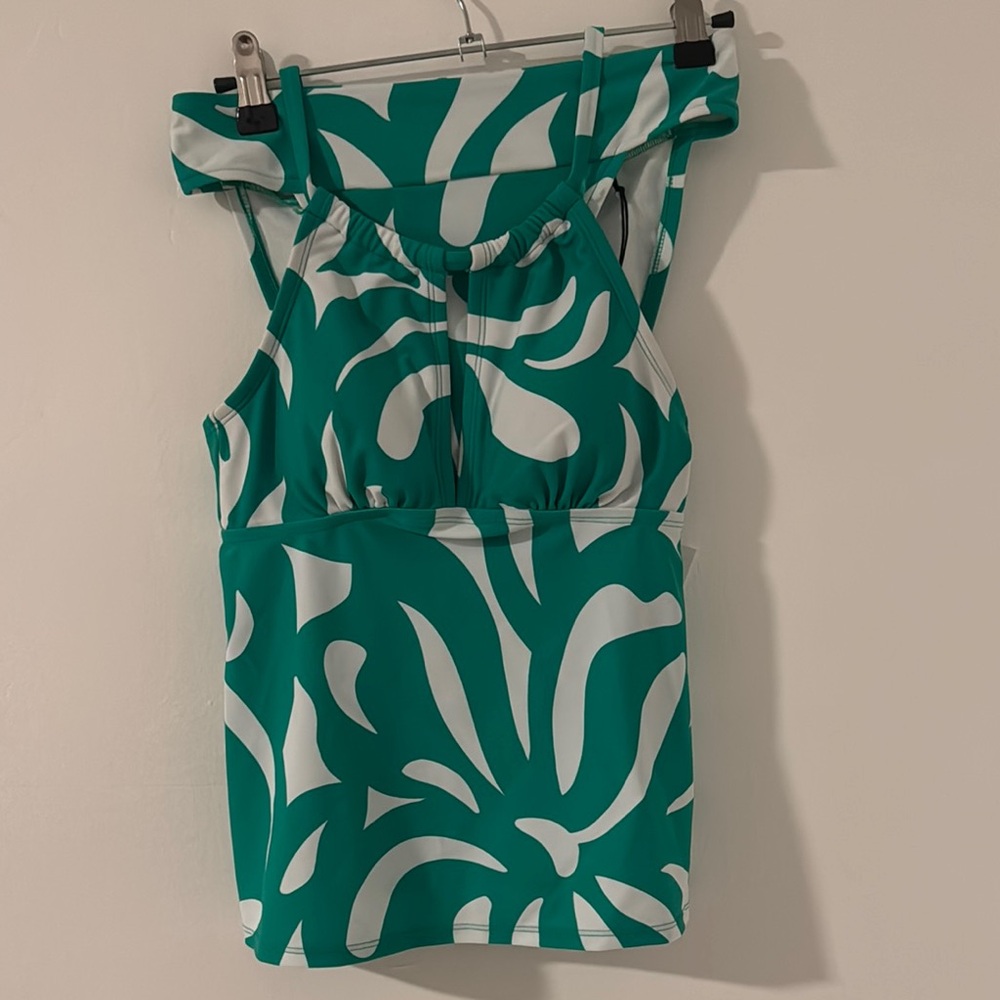 Green and White Cut Out Fitted Bikini Tank Top